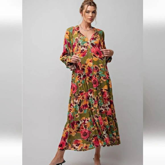 Easel Green Floral Maxi Dress New - Picture 3 of 5